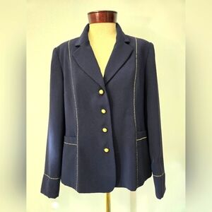 JAQUES VERT Navy Blue Women's Blazer with Gold Accents. Size 12